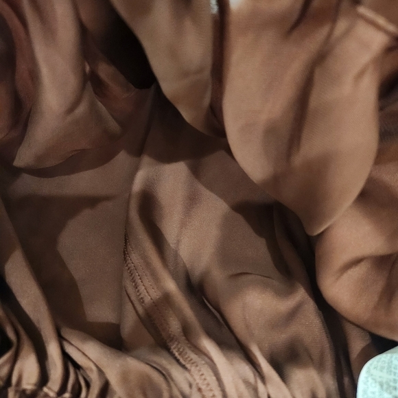 Zara Satin Effect Blouse, With Garter Band,Brown, Women's Large - Picture 11 of 12